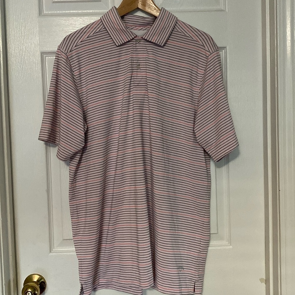 Callaway Pink and Black Striped Polo Shirt